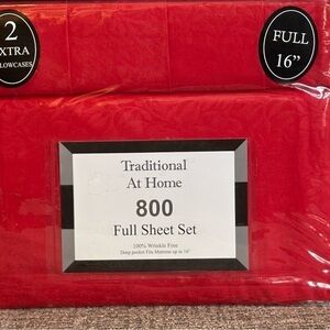Traditional At Home 6pc Full Sheet Set Lipstick Red embossed floral print